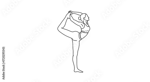 Woman in yoga pose, a graceful figure in a dancer pose with balance and flexibility
