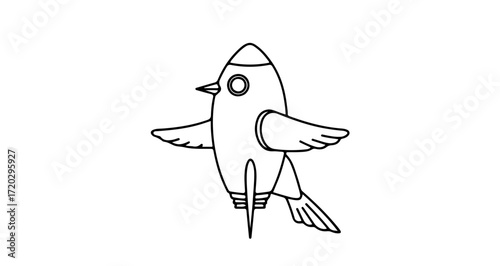 Illustration of a rocket bird, a whimsical fusion of nature and technology