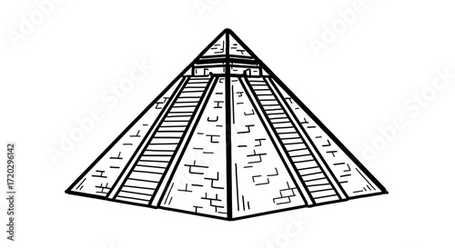 A hand drawn pyramid ancient structure with triangular faces converging to a point