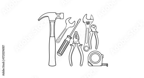 Hand drawn vector illustration of construction tools repair and building equipment