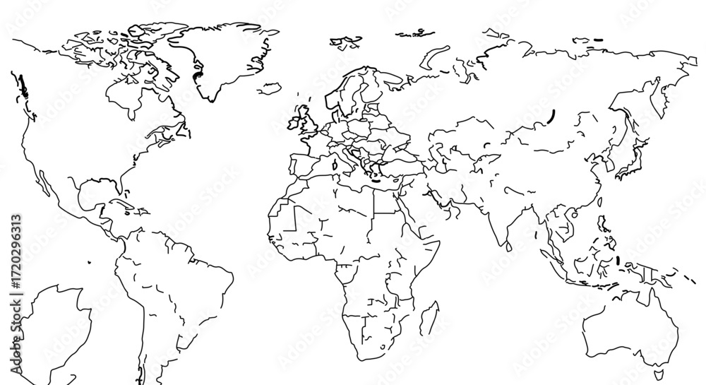 Fototapeta premium World map outline vector illustration global geography with continents and countries