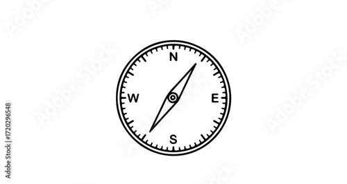 Compass with needle pointing north, south, east and west