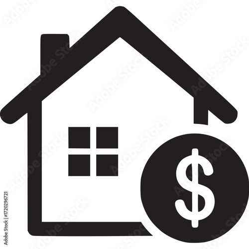 House with dollar sign icon isolated on white background, symbolizing real estate investment and property value appreciation in the market