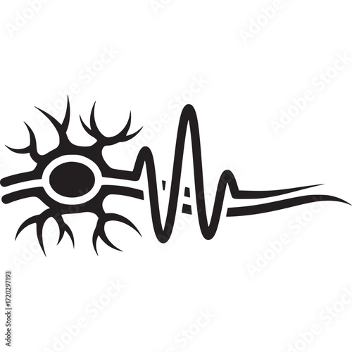Neuron with signal icon isolated on white background, representing nerve cell communication and brain activity in the nervous system
