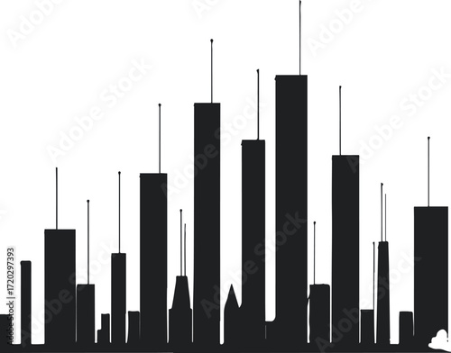 Minimalist abstract music equalizer bars forming a city skyline.