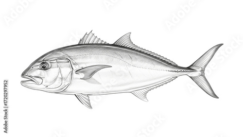 Realistic pencil sketch of a Yellowtail Amberjack fish