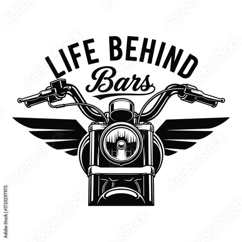 Vector art of life behind bars motorcycle with wings isolated on white background