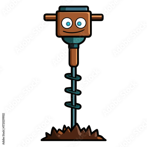 Soil Auger Vector Illustration | Manual & Mechanical Ground Sampling Tool Icon