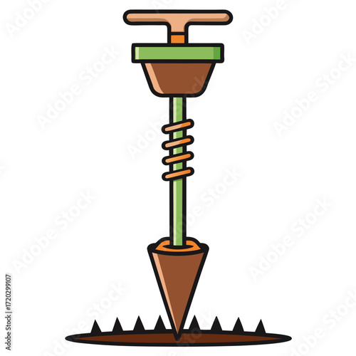 Soil Auger Vector Illustration | Manual & Mechanical Ground Sampling Tool Icon
