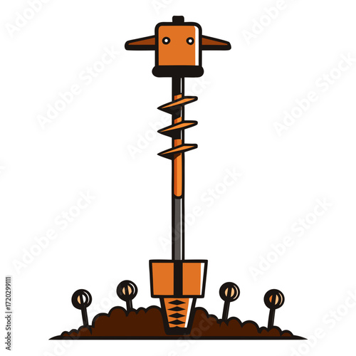 Soil Auger Vector Illustration | Manual & Mechanical Ground Sampling Tool Icon