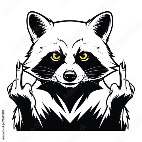 Vector art of a raccoon flipping the bird illustration isolated on white background
