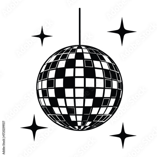 Vector art of a shiny disco ball hangs, ready to light up the dance floor isolated on white background