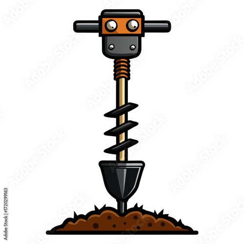 Soil Auger Vector Illustration | Manual & Mechanical Ground Sampling Tool Icon