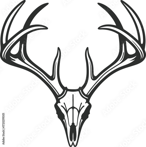 Majestic deer skull with intricate antlers emblem silhouette symbol nature wildlife isolated on transparent background
