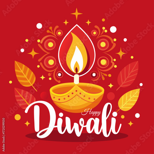Vibrant Diwali Celebration A Mandala of Lit Diyas Illuminating a Festive Orange Backdrop	
