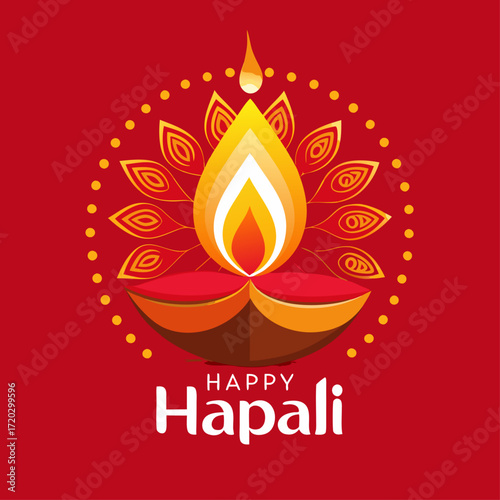 Vibrant Diwali Celebration A Mandala of Lit Diyas Illuminating a Festive Orange Backdrop	
