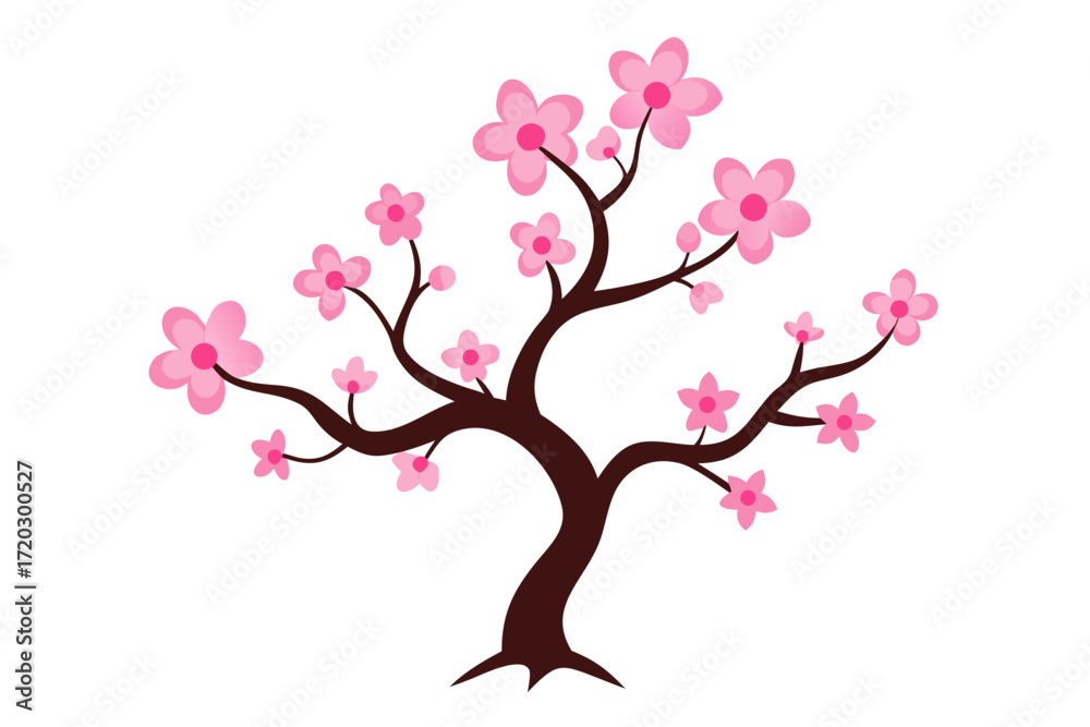 Fototapeta premium Delicate japanese plum tree illustration with soft pink blossoms vector art