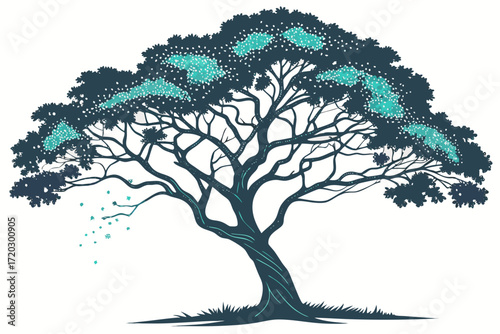 Mystical bioluminescent tree vector illustration glowing canopy nature art scalable