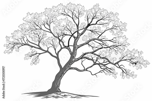 Detailed vector illustration of a tree with translucent crystal-like leaves scalable eps icon