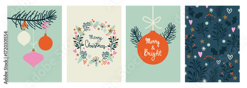 Set of cartoon hand drawn vector doodle Christmas cards.