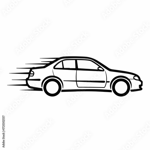 Sleek sedan in motion, depicted with speed lines for a dynamic sense of travel.