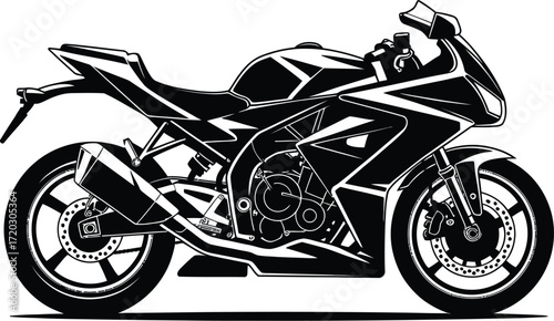 Monochrome Illustration of a Sport Motorcycle Sleek Design and Silhouette