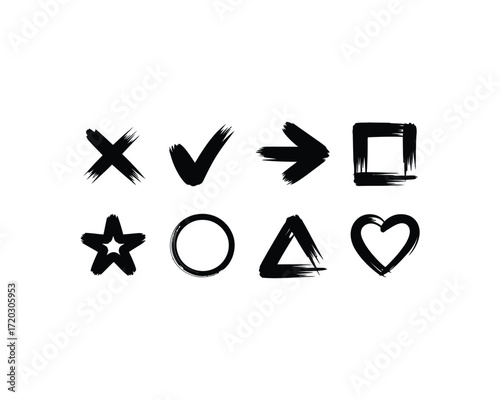 Hand-painted Grunge Style Icon Set Arrows, Shapes & Symbols