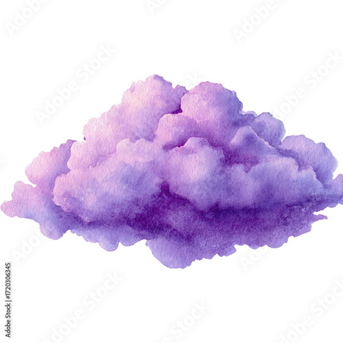 A fluffy, vibrant purple cloud. Isolated on White Background and Transparent PNG.