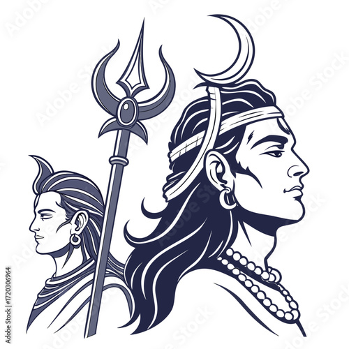 Lord Shiva Dual Portrait Vector Illustration