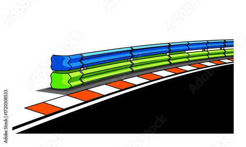 Colorful Racing Track Barrier - Curved, Stacked Blocks in Blue and Green.