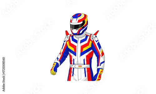 Colorful Racing Suit with Helmet and Shoulder Pads Illustration.