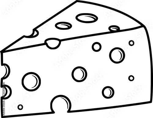 a black and white vector illustration of a wedge of Swiss cheese with holes, clean lines, minimalist design