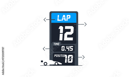 Digital Formula One Race Dashboard Displaying Lap, Time, and Position Information.