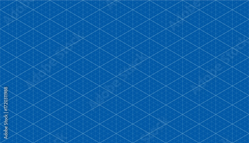Blue isometric grid background. Template for digital paper. Isometric grid seamless triangle pattern. Checkered ruler for notebooks, drawing sheets, dissertation illustrations. Vector blue background