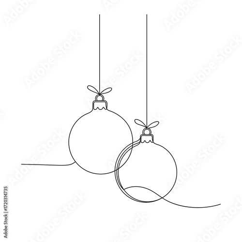  Christmas ornaments one line art simple holiday design.