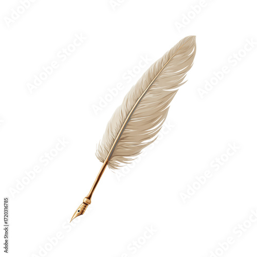 Illustration of vintage feather quill pen isolated on transparent background