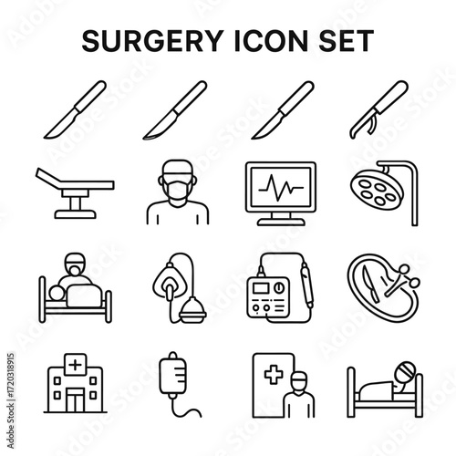 Surgical instruments medical icons vector set. Outline symbols. Line design