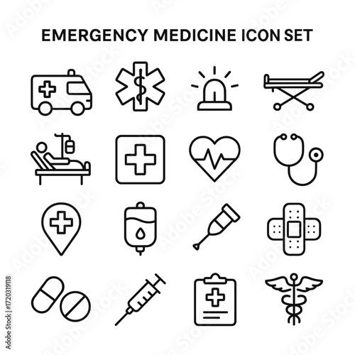 Medical emergency symbols vector. Outline symbols. Line design