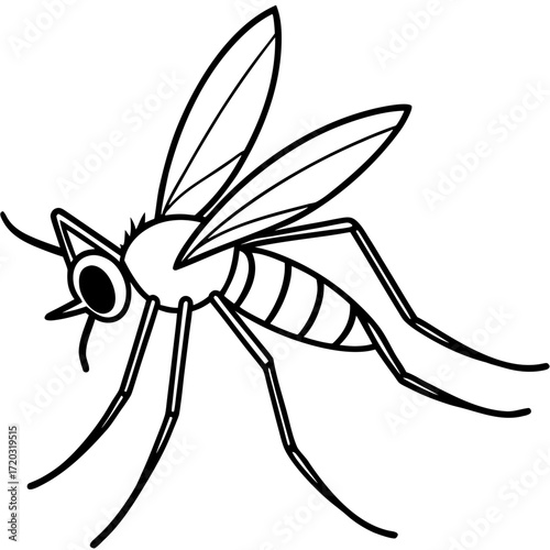Minimal Mosquito Line Art Vector Illustration on White Background