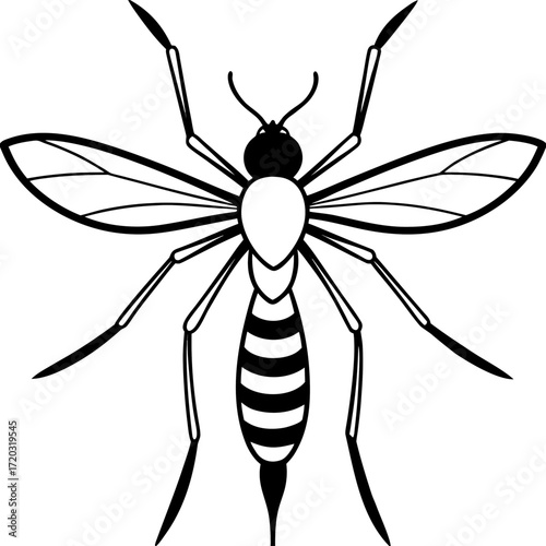 Minimal Mosquito Line Art Vector Illustration on White Background