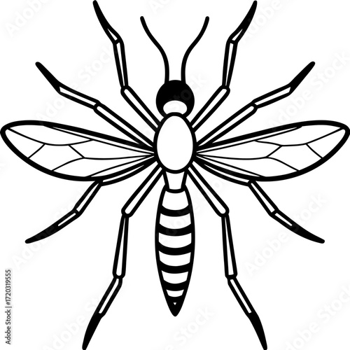 Minimal Mosquito Line Art Vector Illustration on White Background