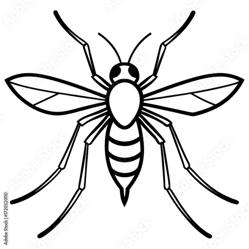 Simple Mosquito Outline Vector Drawing Isolated on White