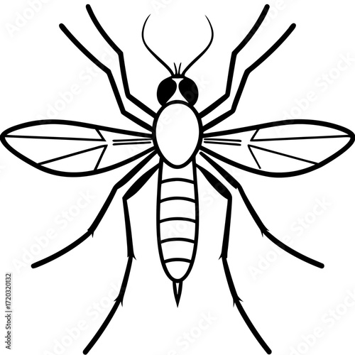 Simple Mosquito Outline Vector Drawing Isolated on White