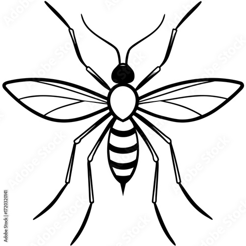 Simple Mosquito Outline Vector Drawing Isolated on White