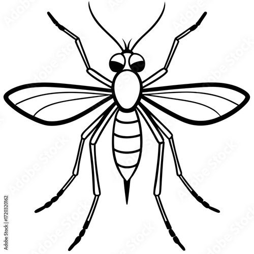 Simple Mosquito Outline Vector Drawing Isolated on White