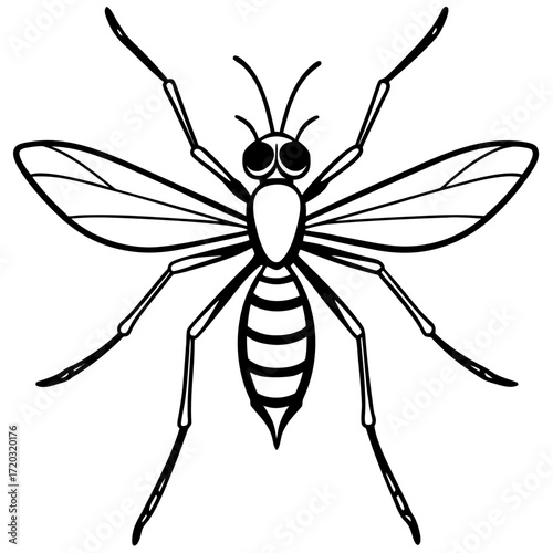 Simple Mosquito Outline Vector Drawing Isolated on White