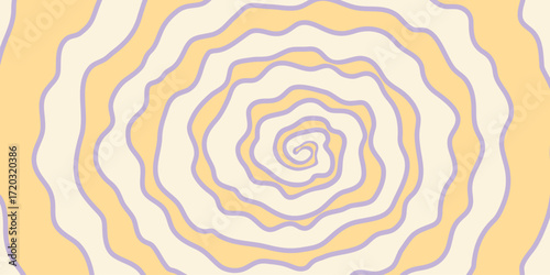 Psychedelic background with abstract wavy spiral lines in pastel orange and c...