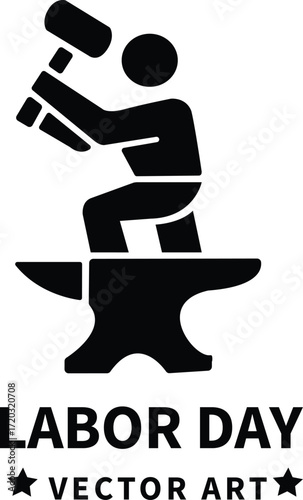 Blacksmith icon hammering anvil symbol celebrating labor day holiday and craftsmanship