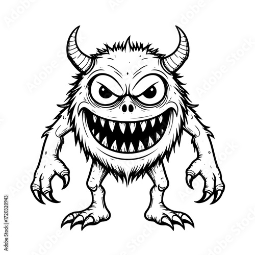 Black block line art of a wasp monster with bold outlines, simple details, and solid vector style