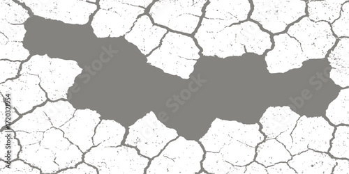 Grunge texture of cracked concrete and bark of a tree on a black and white abstract wall pattern with a map-like border illustration